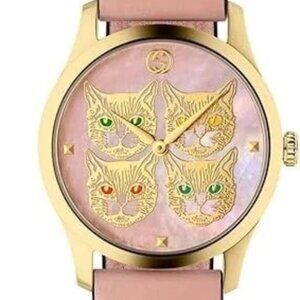 GUCCI LIMITED EDITION VERY RARE, Feline Heads, Mother-of-Pearl Dial Ladies Watch